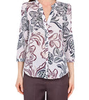 Camicia donna floreale in cotone scollo a V manica 3/4 bianco Emme Marella