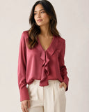 Blusa in Raso con Volant e Scollo a V Emme Marella