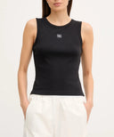 Top bianco Calvin Klein Jeans in maglia a costine con logo