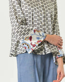 Camicia crop bianca Emme Marella in twill stampato con dettagli geometrici