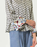 Camicia crop bianca Emme Marella in twill stampato con dettagli geometrici