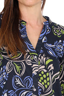 Camicia donna floreale in cotone con scollo a v blu Emme Marella