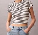 T-Shirt donna a righe a costine sottili Calvin Klein