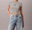T-Shirt donna a righe a costine sottili Calvin Klein