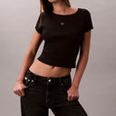 T-shirt Donna slim in cotone a coste con stemma Calvin Klein Jeans