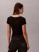 T-shirt Donna slim in cotone a coste con stemma Calvin Klein Jeans