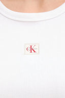 Top bianco Calvin Klein Jeans in maglia a costine con logo