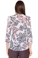 Camicia donna floreale in cotone scollo a V manica 3/4 bianco Emme Marella
