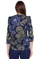 Camicia donna floreale in cotone con scollo a v blu Emme Marella
