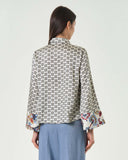 Camicia crop bianca Emme Marella in twill stampato con dettagli geometrici